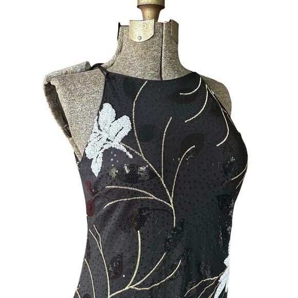 Belle Badgley Mischka Dress Gown Size 14 Black Sequin Wedding Formal Cocktail - Picture 2 of 14